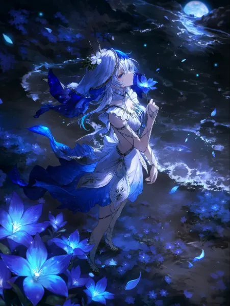 綺麗な夜の海岸とショアキーパー(NijiV7)🌕