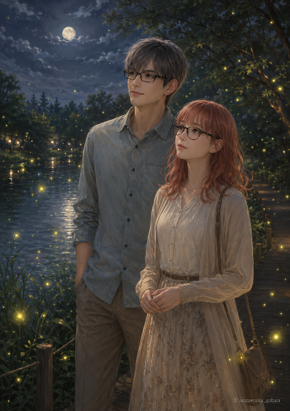 蛍舞う夜の公園