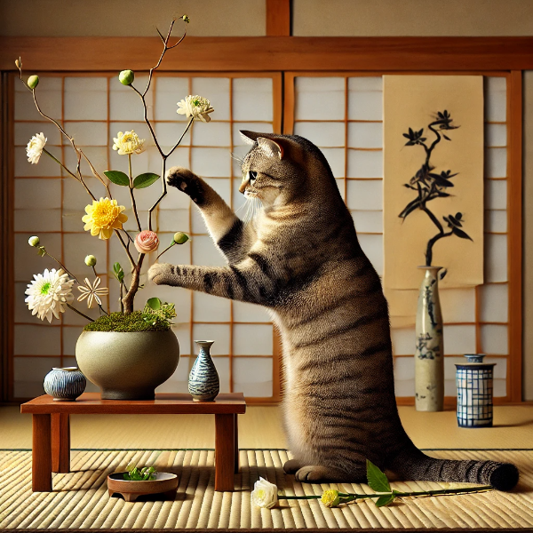 お花を生けてる猫さん