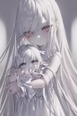 髪の長い白い幼女と白い人形