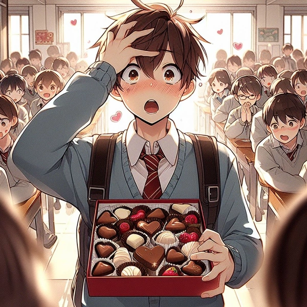 バレンタインデーにチョコを渡されて驚いている男の子