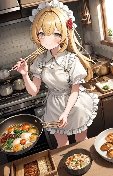 料理する金色の髪の少女