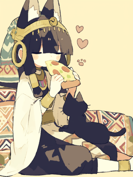 ピザを食べているバステト神