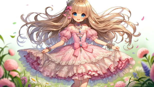 ピンクのプリンセスドレス姿の金髪少女