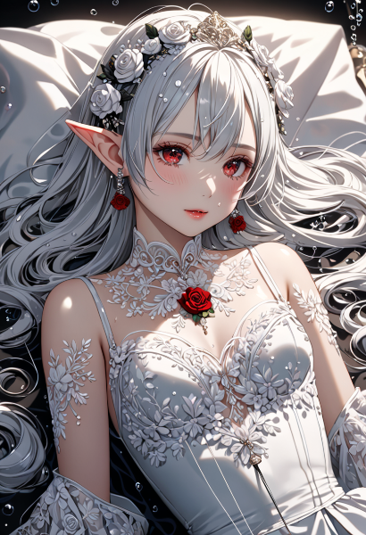 白いドレスのエルフ少女