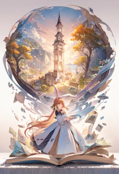 本から溢れる幻想の街·本の中の風景