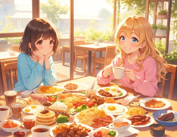 黒髪＆ブロンド・喫茶店でモーニング