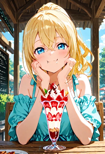 甘いパフェと夏の微笑み