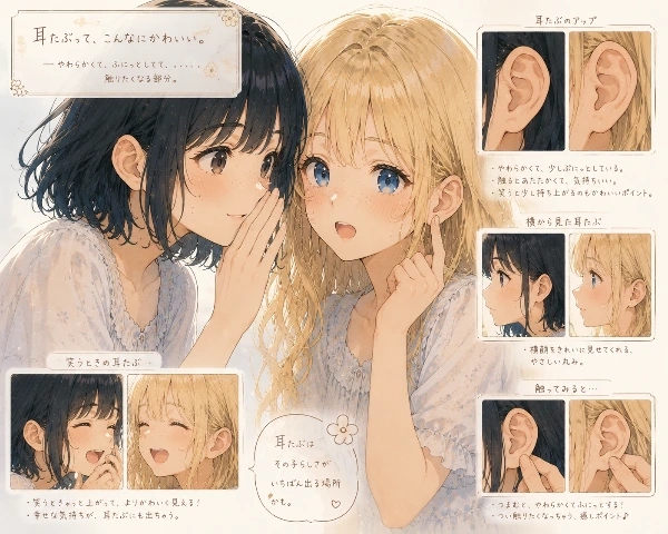 黒髪＆ブロンド・耳たぶ