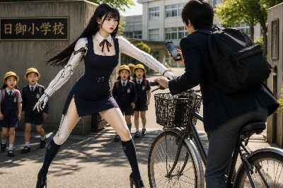 暴走自転車を取り締まるアンドロイドちゃん