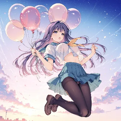 風船に浮かぶ紫髪少女