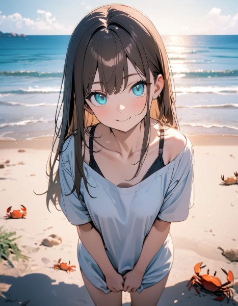 Tシャツの下に水着きている