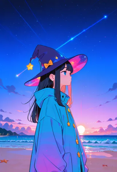 砂浜の魔女と星空