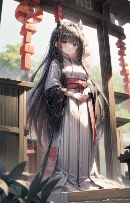 神社の耳付き巫女