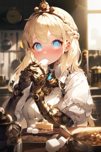 マシュマロをつまみ食いするサイボーグお姫様