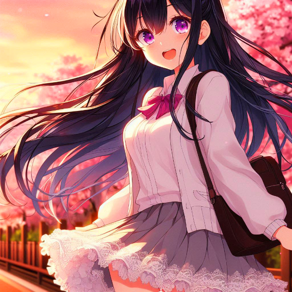 桜並木と夕焼けと、黒髪ロング少女＊その2(7枚)