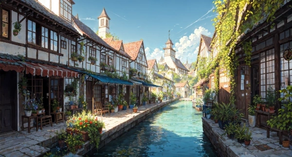 運河沿いの都 (壁紙)