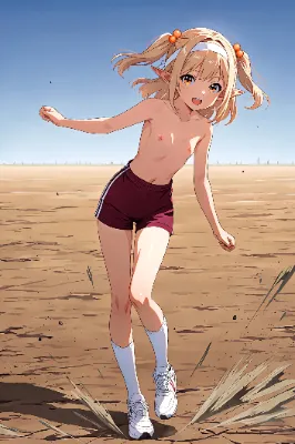 上半身裸+体操着の短パンのエルフさん