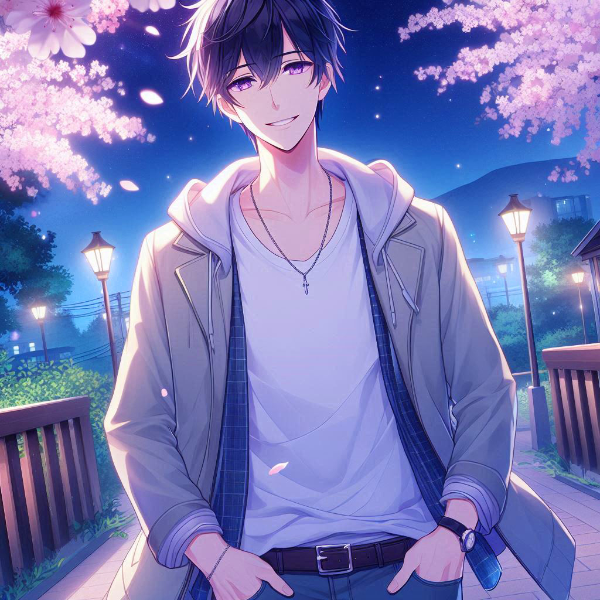 夜桜と、黒髪短髪男性＊その7(2枚)