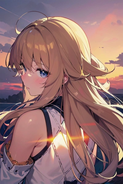 夕暮れの逆光を浴びる少女