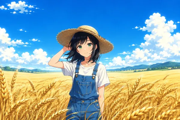 夏の麦畑で記念撮影