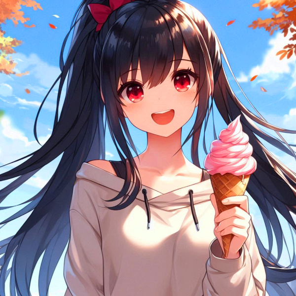 アイスクリームと、黒髪ポニーテール少女＊(2枚)