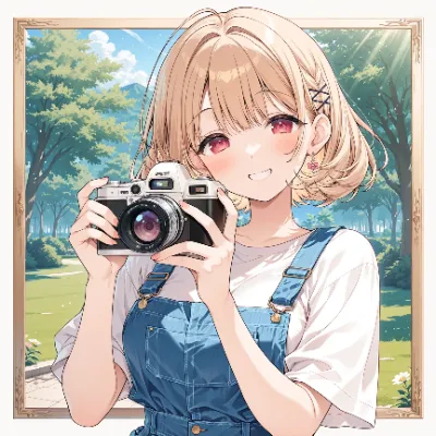 公園で微笑むカメラ少女