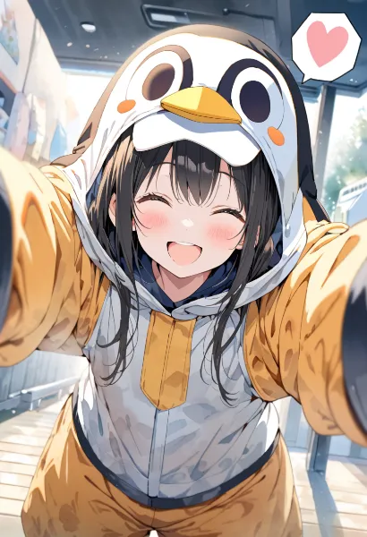 ペンギン少女の陽気なセルフィー冒険