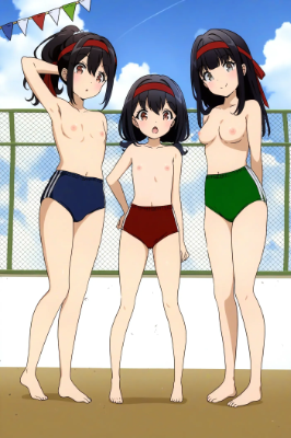 上半身裸+裸足で体育 学年別カラーブルマ