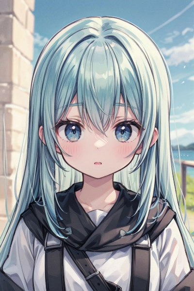 青い空、青い髪