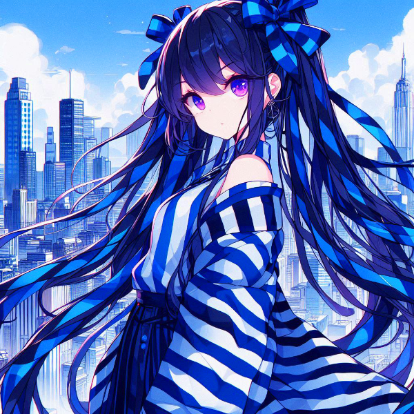 青ストライプ模様な、黒髪ツインテール少女★その2(5枚)