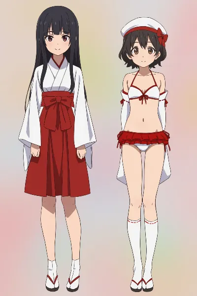 ビキニ巫女とショート袴巫女