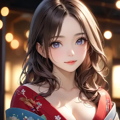赤い着物と青い瞳の少女