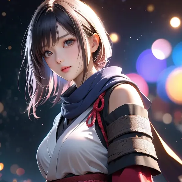 夜灯りに佇む戦士少女