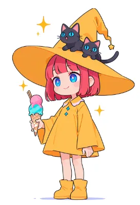 子猫を乗せた魔女のアイスクリーム散歩