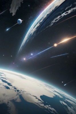 宇宙空間にて