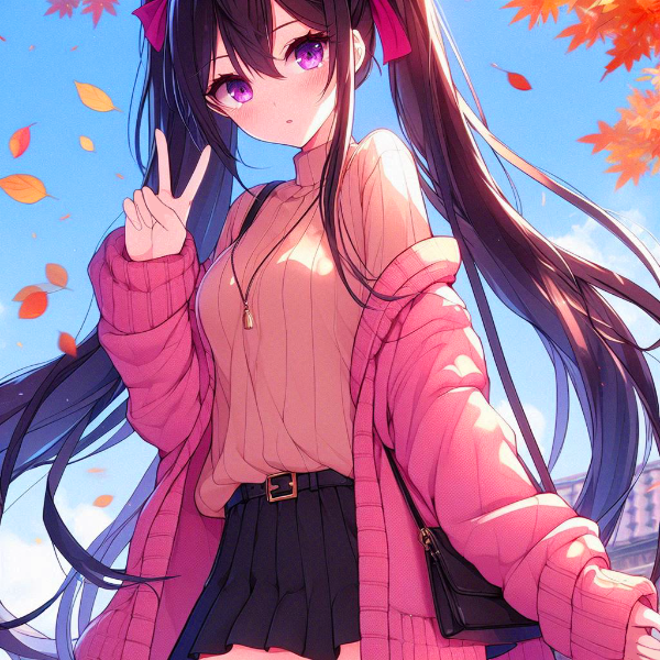 萌え袖っぽい、黒髪ツインテール少女＊(2枚)