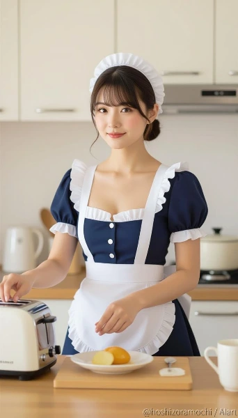 朝の始まり ― 紺メイドと光のキッチン