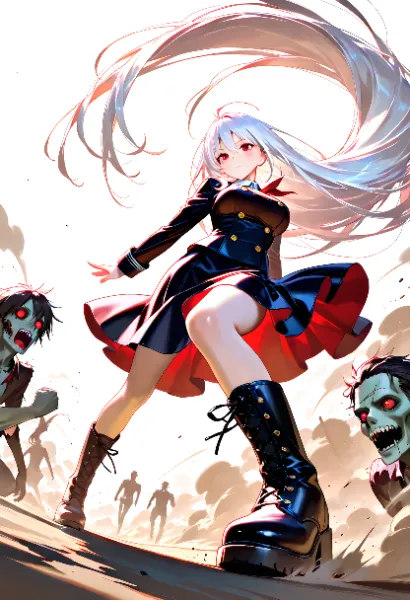 銀髪の戦士、ゾンビの群れを蹴散らす