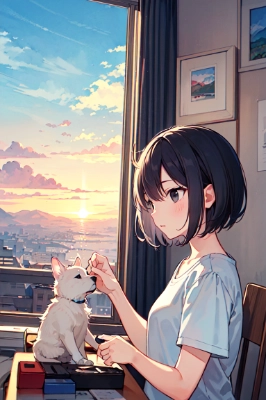 犬と触れ合う少女