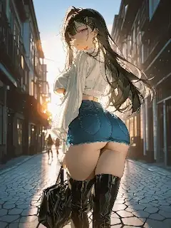 夕陽に輝く後ろ姿