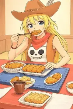 とんかつを食べるカウガールってAI生成がないと多分生涯見ることがないであろうシチュエーションだと思う