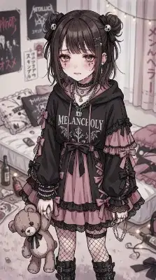 メランコリックな少女のぬいぐるみ