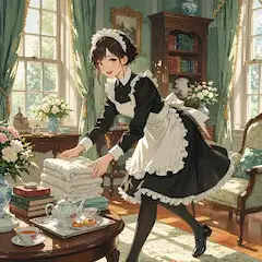 陽光に輝くメイドの優雅な午後