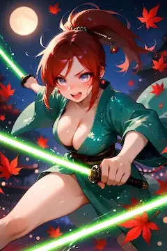 紅葉の夜に輝く戦士