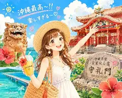 沖縄の守礼門で最高の夏休み