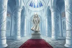 AIの餌を手描きした上で生成した画像　ファンタジーRPG風の精霊少女像の神殿
