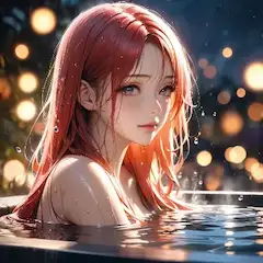 水滴に輝く赤い髪