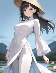 夏風に揺れる白いアオザイの少女