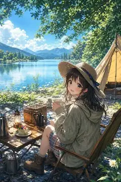 湖畔キャンプでくつろぐ夏のひととき。